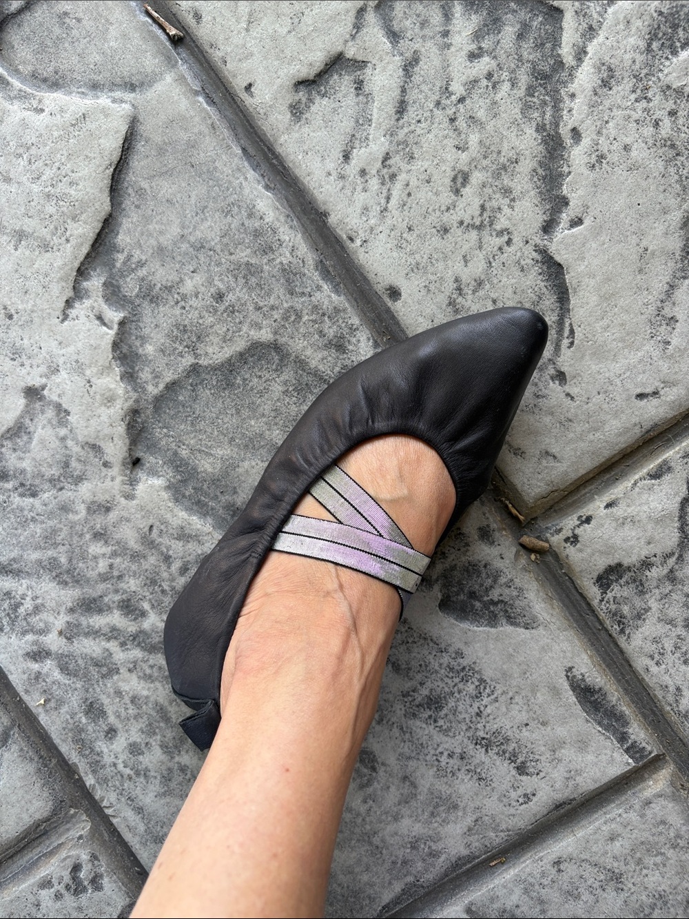 Free People Black Leather Pointed Ballet Flats with Metallic Straps - Picture 3 of 10